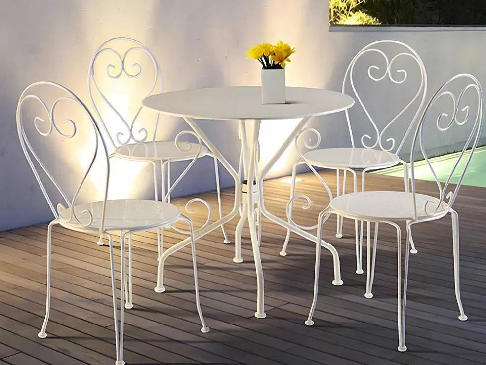 MYLIA Lote De 4 Cadeiras De Jardim Em Metal Estilo Ferro Forjado - Branco - Guermantes* Conjunto Mesa E Cadeiras De Jardim