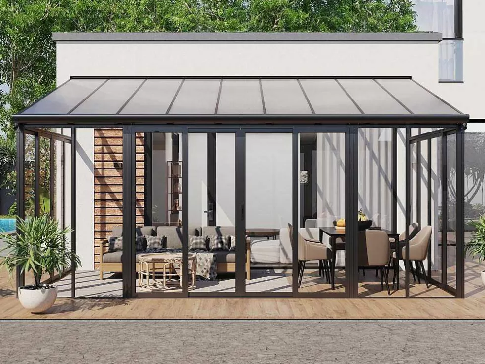 EXPERTLAND Marquise Em Aluminio E Policarbonato Com Protecao Uv 15,8 M Antracite - Mathilda* Pérgola, Coreto, Quiosque