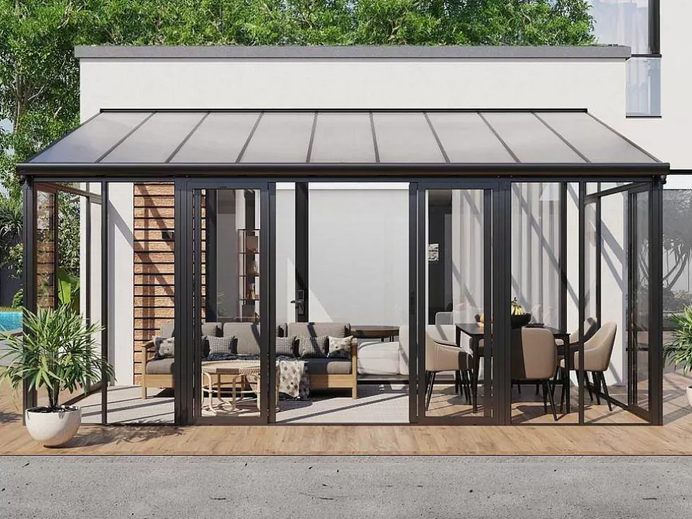 EXPERTLAND Marquise Em Aluminio E Policarbonato Com Protecao Uv 15,8 M Antracite - Mathilda* Pérgola, Coreto, Quiosque