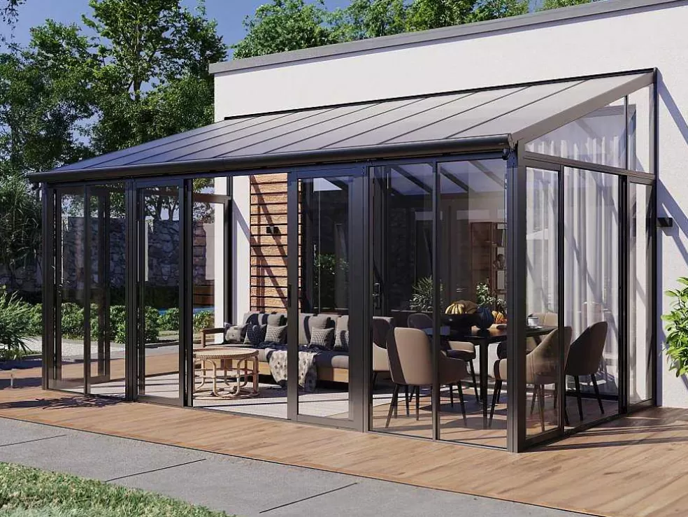 EXPERTLAND Marquise Em Aluminio E Policarbonato Com Protecao Uv 15,8 M Antracite - Mathilda* Pérgola, Coreto, Quiosque