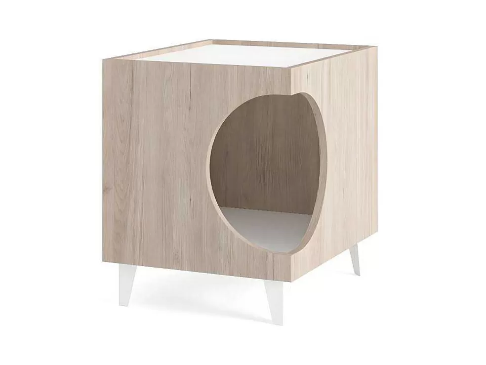 Skraut Home Mesa Animal Ellie - Carvalho/Branco, Orificio De Entrada Lateral, 1 Porta.* Acessórios Para Animais De Estimação