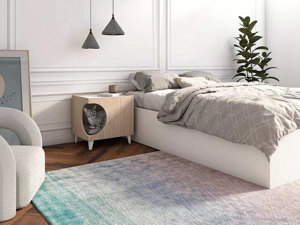 Skraut Home Mesa Animal Ellie - Carvalho/Branco, Orificio De Entrada Lateral, 1 Porta.* Acessórios Para Animais De Estimação