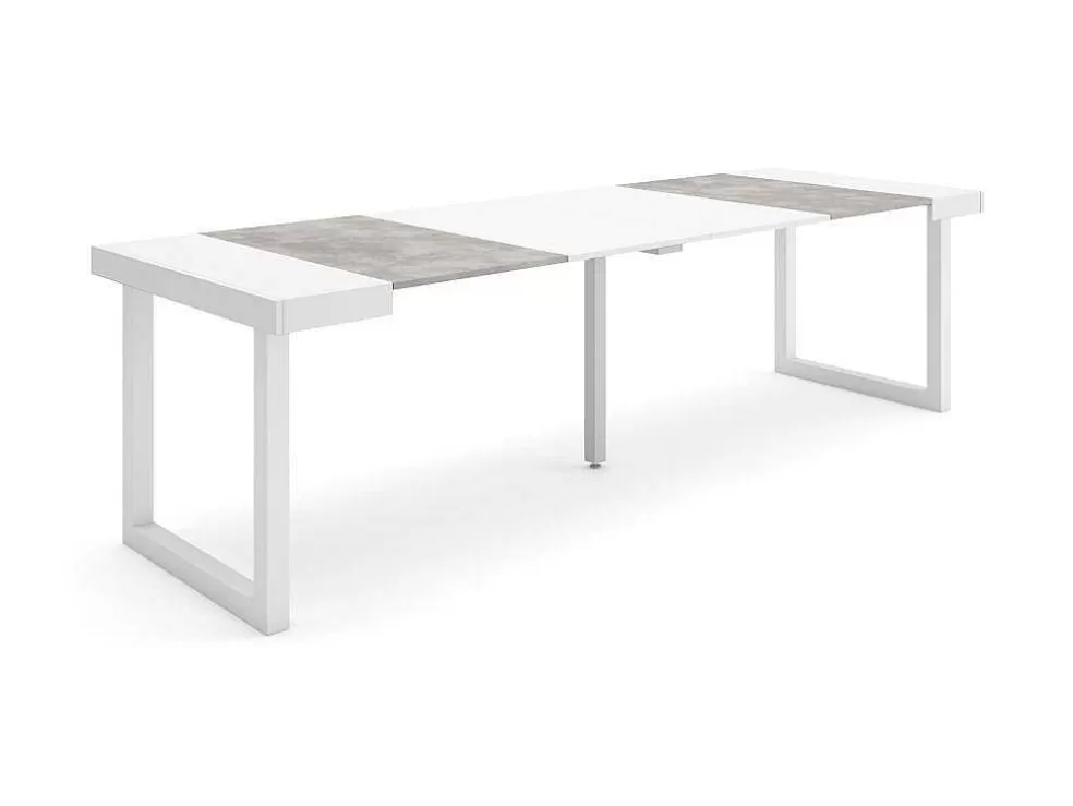 Skraut Home Mesa Consola Extensivel, 260, Para 12 Péssoas, Pés De Madeira, Branco E Cinzento* Consola