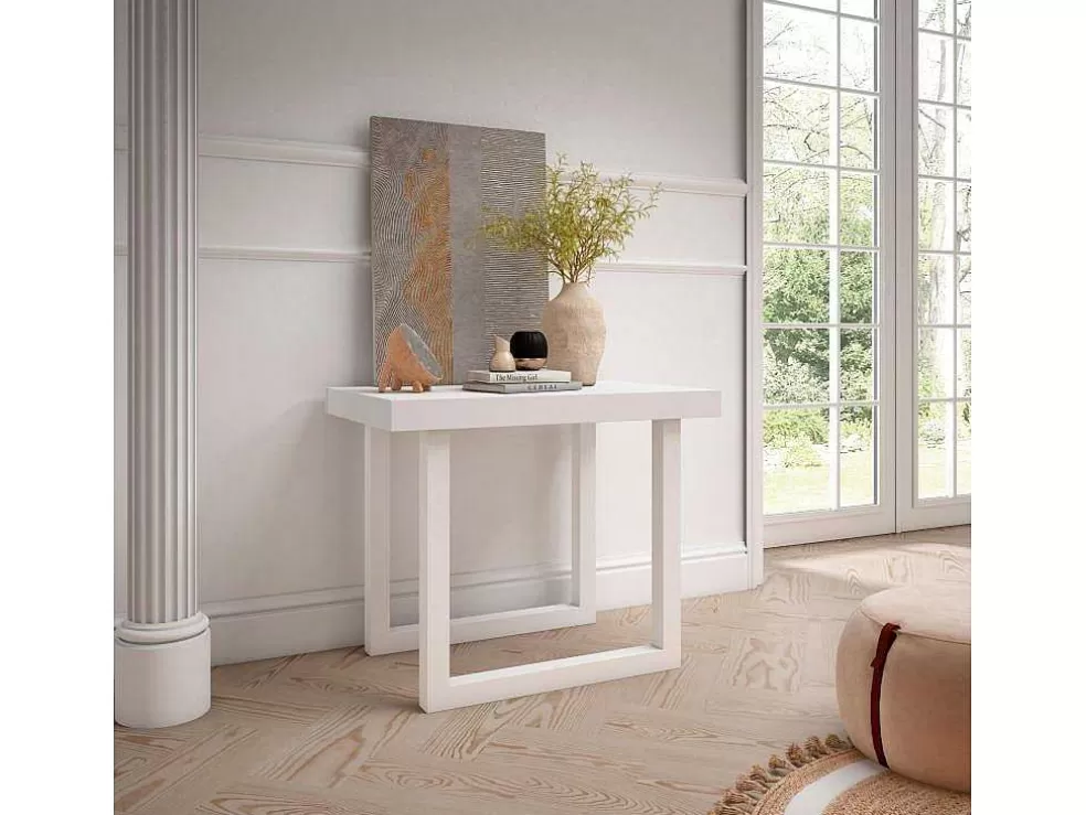 Skraut Home Mesa Consola Extensivel, 260, Para 12 Péssoas, Pés De Madeira, Branco E Cinzento* Consola