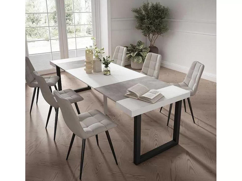Skraut Home Mesa Consola Extensivel, 260, Para 12 Péssoas, Pés De Madeira, Branco E Cinzento* Consola