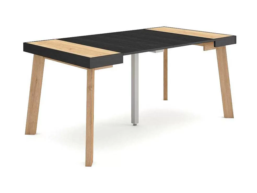 Skraut Home Mesa Consola Extensivel, 160, Para 8 Péssoas, Pés De Madeira, Carvahlo E Preto* Consola