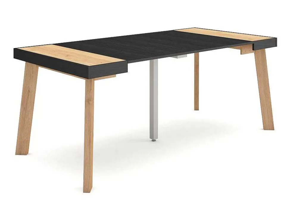 Skraut Home Mesa Consola Extensivel, 180, Para 8 Péssoas, Pés De Madeira, Carvahlo E Preto* Consola