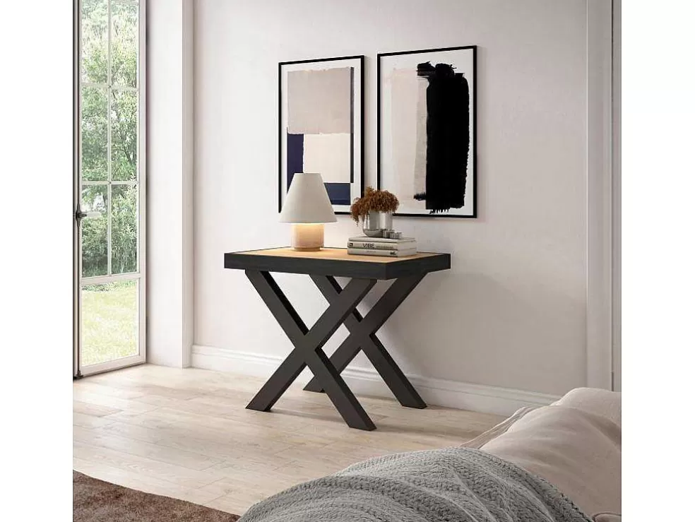 Skraut Home Mesa Consola Extensivel, 140, Para 6 Péssoas, Pés De Madeira, Carvahlo E Preto* Mesa De Jantar