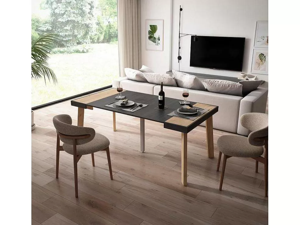 Skraut Home Mesa Consola Extensivel, 180, Para 8 Péssoas, Pés De Madeira, Carvahlo E Preto* Consola