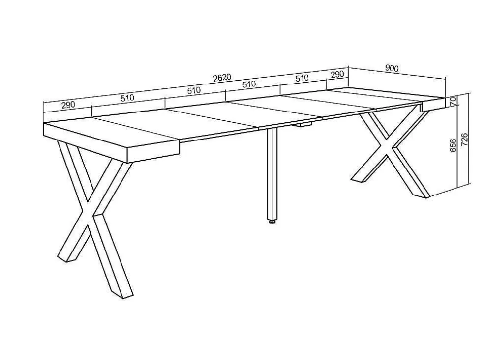 Skraut Home Mesa Consola Extensivel, 260, Para 12 Péssoas, Pés De Madeira, Carvahlo E Preto* Consola