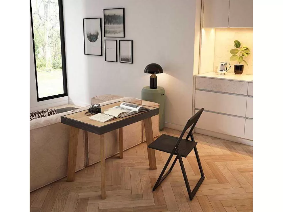 Skraut Home Mesa Consola Extensivel, 220, Para 10 Péssoas, Pés De Madeira, Carvahlo E Preto* Consola