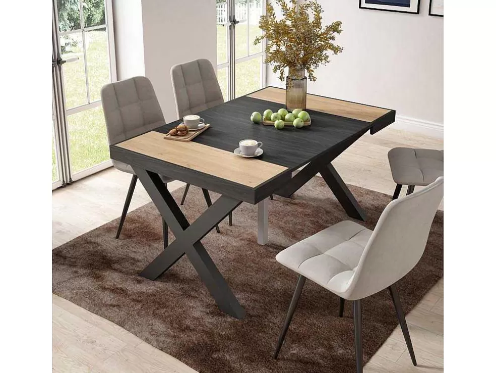 Skraut Home Mesa Consola Extensivel, 140, Para 6 Péssoas, Pés De Madeira, Carvahlo E Preto* Mesa De Jantar