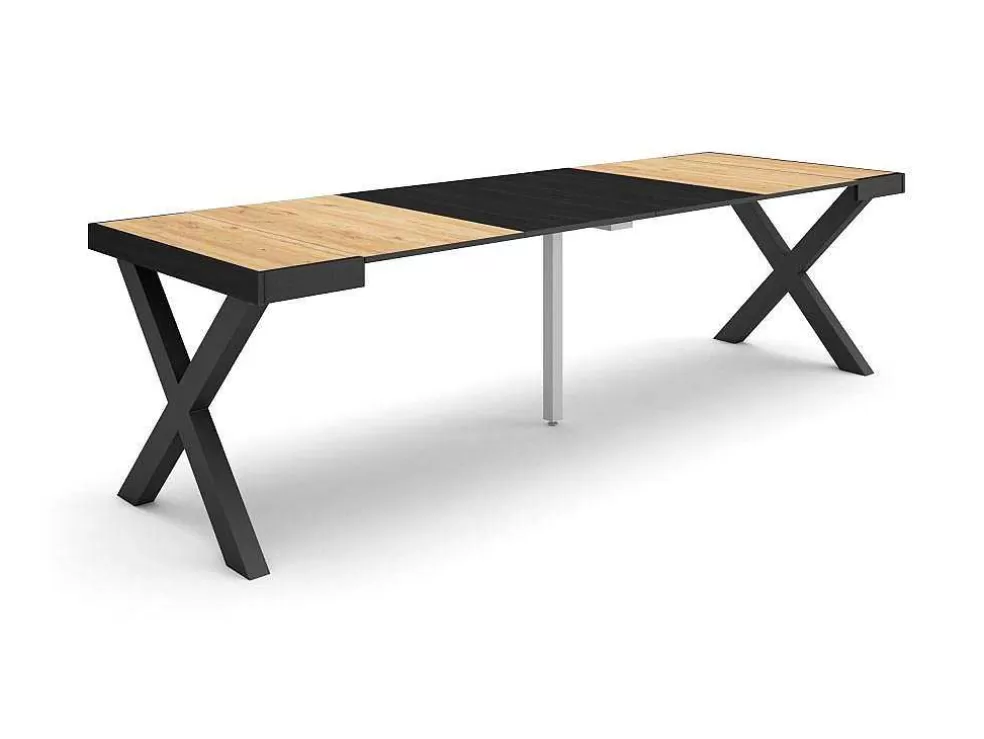 Skraut Home Mesa Consola Extensivel, 260, Para 12 Péssoas, Pés De Madeira, Carvahlo E Preto* Consola