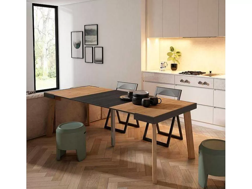 Skraut Home Mesa Consola Extensivel, 220, Para 10 Péssoas, Pés De Madeira, Carvahlo E Preto* Consola