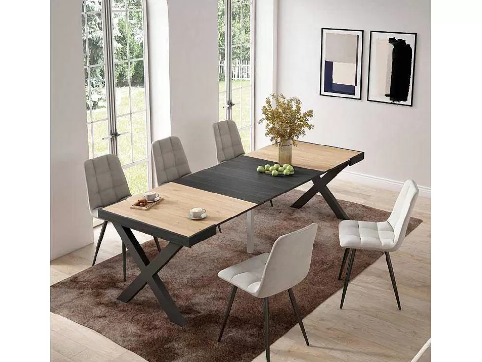 Skraut Home Mesa Consola Extensivel, 260, Para 12 Péssoas, Pés De Madeira, Carvahlo E Preto* Consola