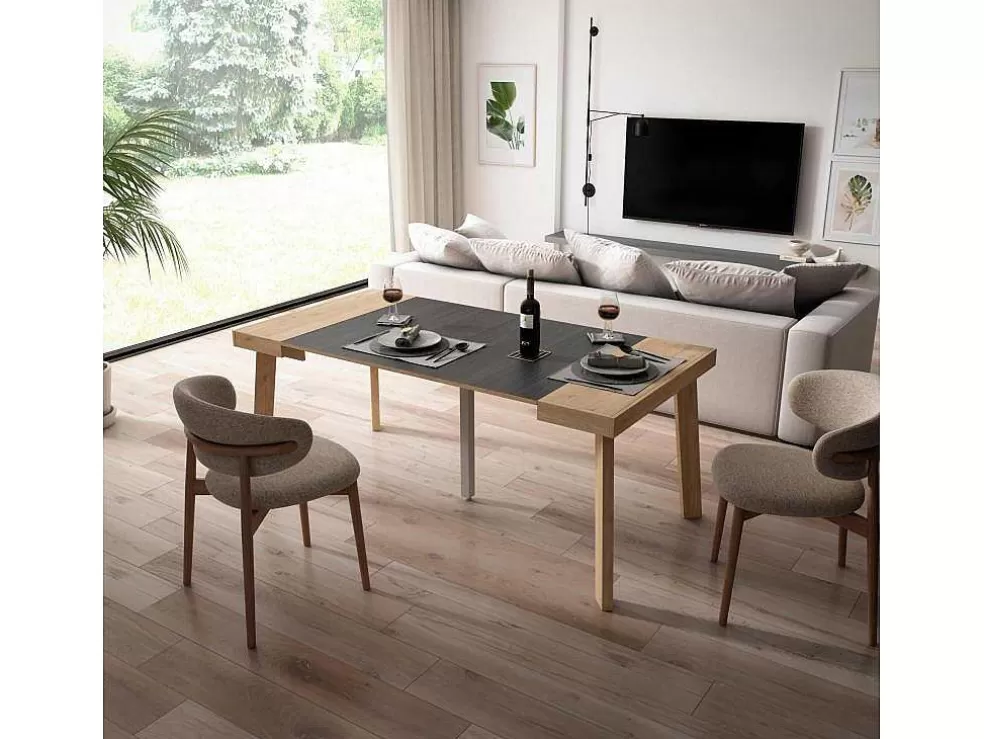 Skraut Home Mesa Consola Extensivel, 180, Para 8 Péssoas, Pés De Madeira, Carvahlo E Preto* Consola