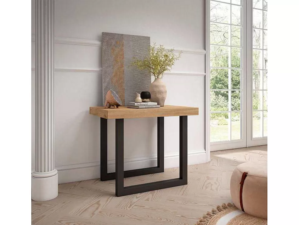 Skraut Home Mesa Consola Extensivel, 220, Para 10 Péssoas, Pés De Madeira, Carvahlo E Preto* Consola