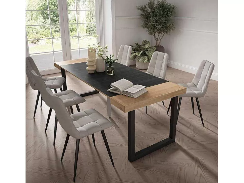 Skraut Home Mesa Consola Extensivel, 220, Para 10 Péssoas, Pés De Madeira, Carvahlo E Preto* Consola