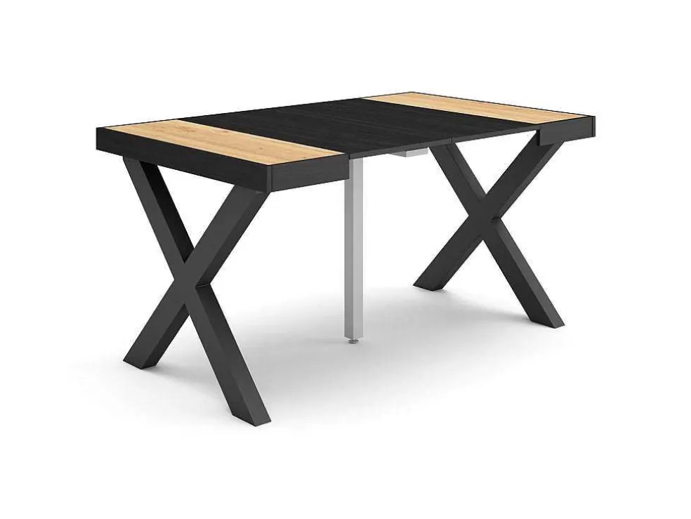 Skraut Home Mesa Consola Extensivel, 140, Para 6 Péssoas, Pés De Madeira, Carvahlo E Preto* Mesa De Jantar