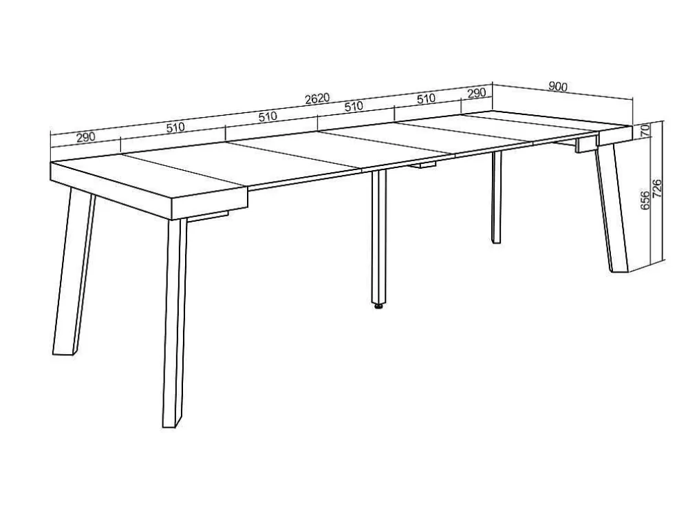 Skraut Home Mesa Consola Extensivel, 260, Para 12 Péssoas, Pés De Madeira, Preto* Consola