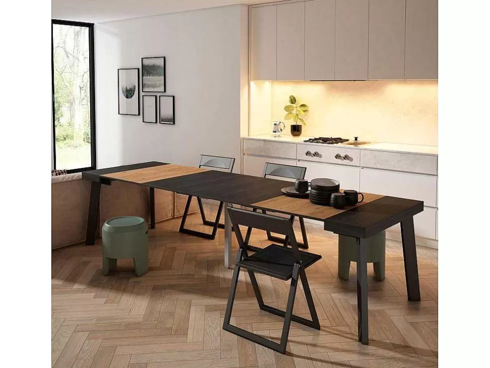 Skraut Home Mesa Consola Extensivel, 300, Para 14 Péssoas, Pés De Madeira, Preto E Carvahlo* Consola