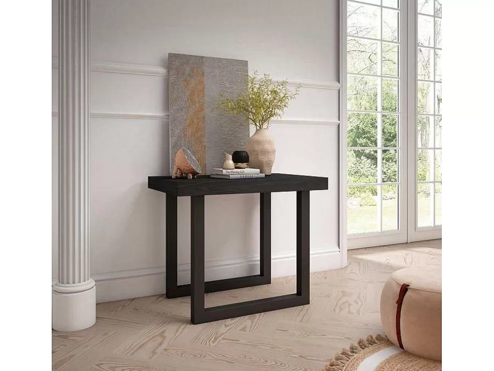 Skraut Home Mesa Consola Extensivel, 220, Para 10 Péssoas, Pés De Madeira, Preto E Carvahlo* Consola