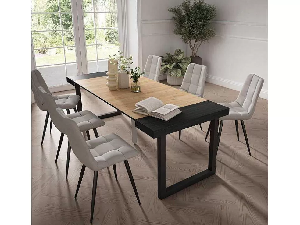 Skraut Home Mesa Consola Extensivel, 220, Para 10 Péssoas, Pés De Madeira, Preto E Carvahlo* Consola
