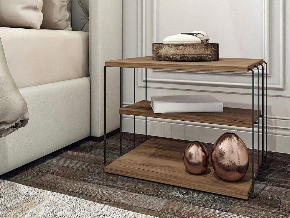 Vente-unique Mesa De Apoio Com 1 Prateleira Natural Claro E Preto - Brilena* Mesa De Apoio
