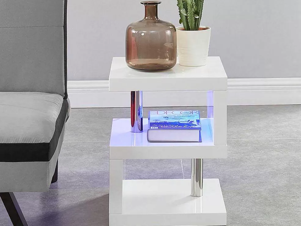 Vente-unique Mesa De Apoio Lylia - Mdf Lacado A Branco - Com Leds - Branco* Mesa De Apoio