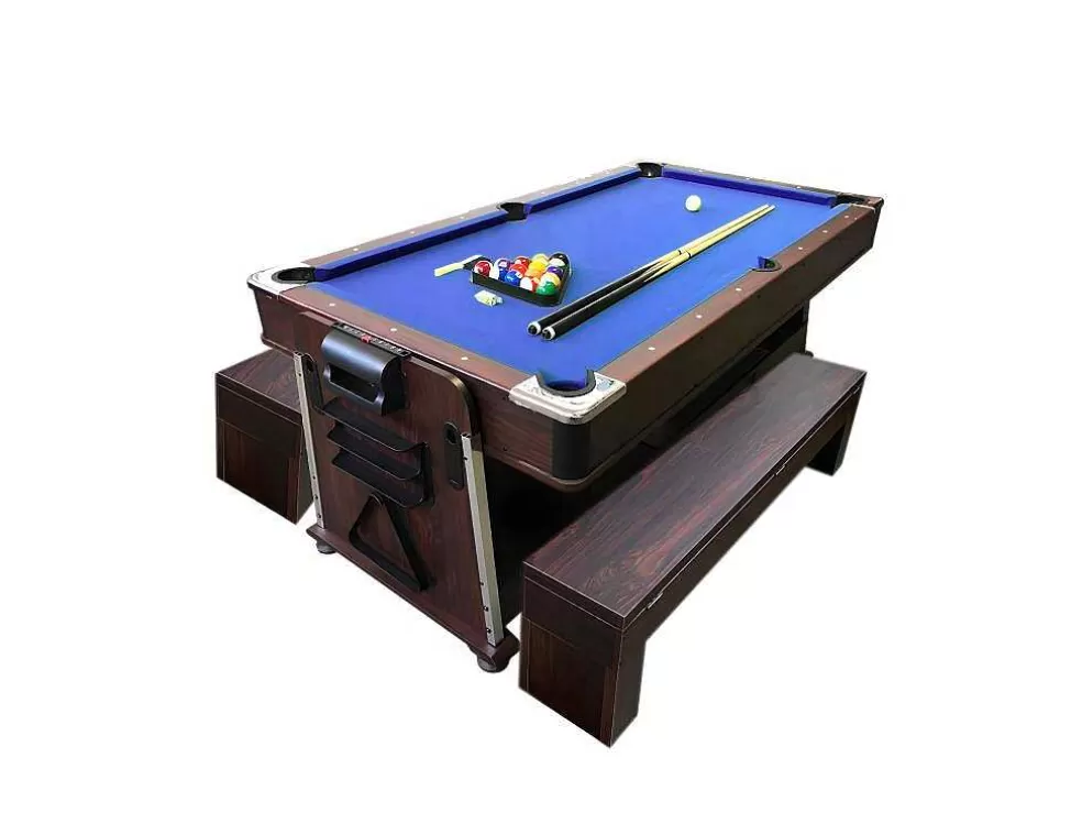 ELITESHOPPING Mesa De Bilhar 7 Pés Multijogo Azul Air Hockey + Ping Pong - Stark Com Bancos* Jogo De Interior