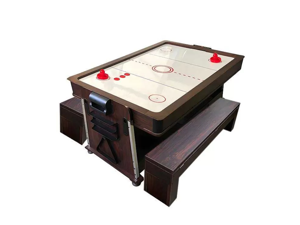 ELITESHOPPING Mesa De Bilhar 7 Pés Multijogo Azul Air Hockey + Ping Pong - Stark Com Bancos* Jogo De Interior
