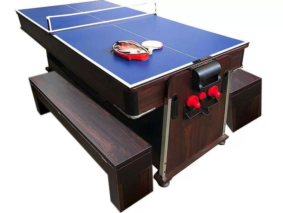 ELITESHOPPING Mesa De Bilhar 7 Pés Multijogo Verde Air Hockey + Ping Pong - Stark Com Bancos* Jogo De Interior