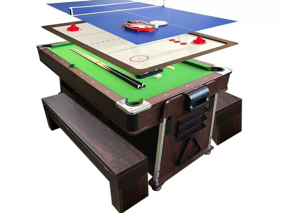 ELITESHOPPING Mesa De Bilhar 7 Pés Multijogo Verde Air Hockey + Ping Pong - Stark Com Bancos* Jogo De Interior