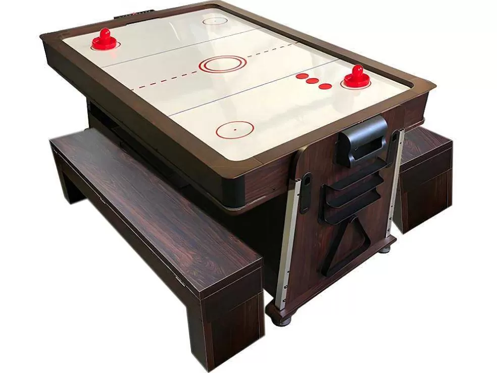 ELITESHOPPING Mesa De Bilhar 7 Pés Multijogo Verde Air Hockey + Ping Pong - Stark Com Bancos* Jogo De Interior