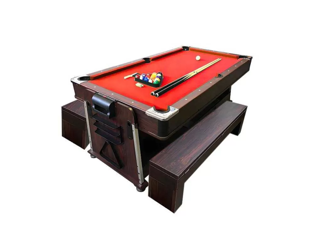 ELITESHOPPING Mesa De Bilhar 7 Pés Multijogo Vermelho Air Hockey + Ping Pong - Stark Com Bancos* Jogo De Interior