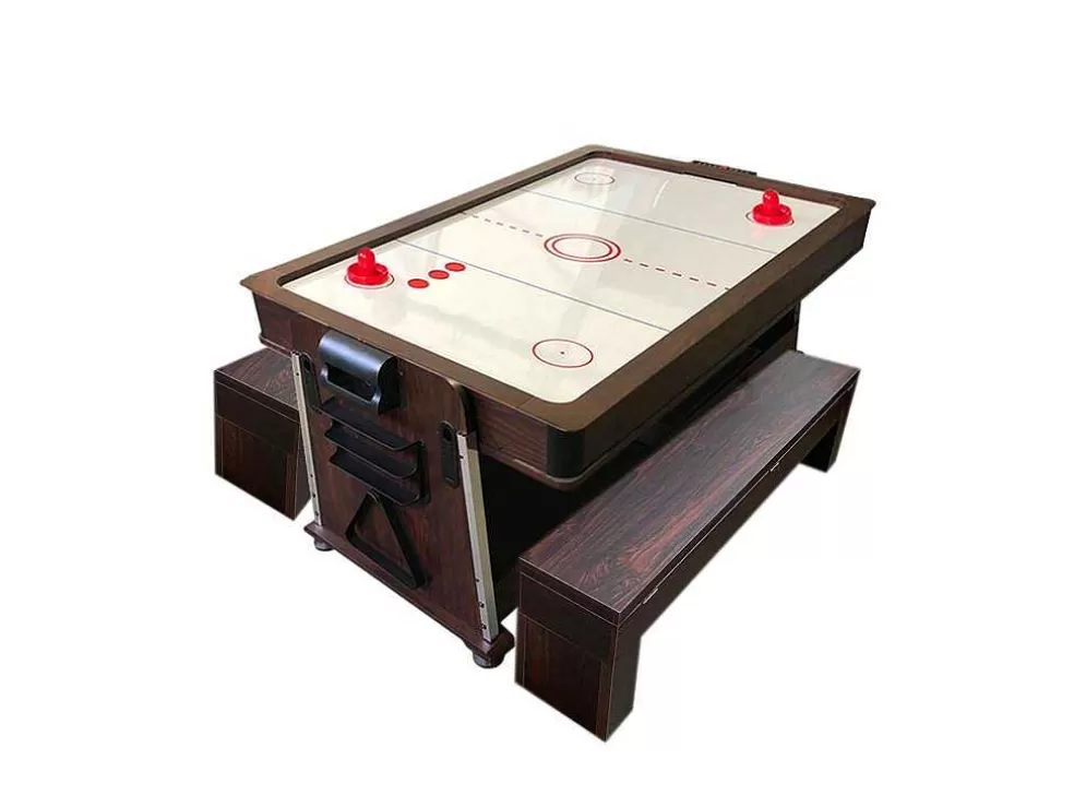 ELITESHOPPING Mesa De Bilhar 7 Pés Multijogo Vermelho Air Hockey + Ping Pong - Stark Com Bancos* Jogo De Interior