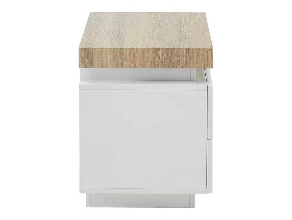 Vente-unique Mesa De Cabeceira - 2 Gavetas - Mdf Lacado - Com Leds - Cor: Branco E Carvalho - Halo Ii* Mesa De Cabeceira