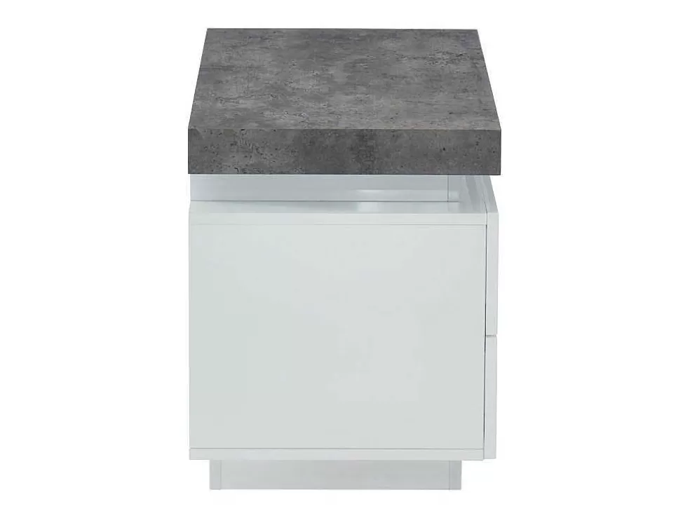Vente-unique Mesa De Cabeceira - 2 Gavetas - Mdf Lacado - Com Leds - Cor: Branco E Cinza Cimento - Halo Ii* Mesa De Cabeceira