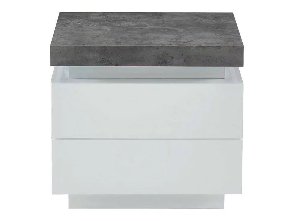 Vente-unique Mesa De Cabeceira - 2 Gavetas - Mdf Lacado - Com Leds - Cor: Branco E Cinza Cimento - Halo Ii* Mesa De Cabeceira