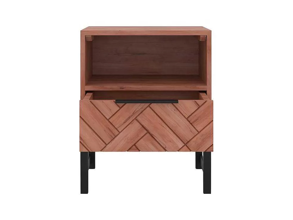 Vente-unique Mesa De Cabeceira 1 Gaveta E 1 Nicho, Madeira De Acacia E Metal, Natural E Preto - Vedila* Mesa De Cabeceira