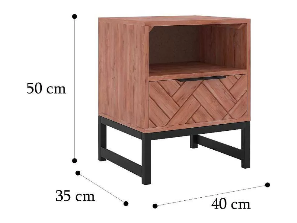 Vente-unique Mesa De Cabeceira 1 Gaveta E 1 Nicho, Madeira De Acacia E Metal, Natural E Preto - Vedila* Mesa De Cabeceira