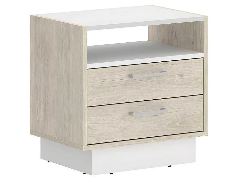 Vente-unique Mesa De Cabeceira 2 Gavetas E 1 Nicho Cor Natural E Branco - Leandre* Mesa De Cabeceira