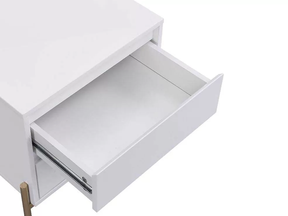 PASCAL MORABITO Mesa De Cabeceira 2 Gavetas Mdf E Metal Lacado A Branco E Dourado - Korasa* Mesa De Cabeceira