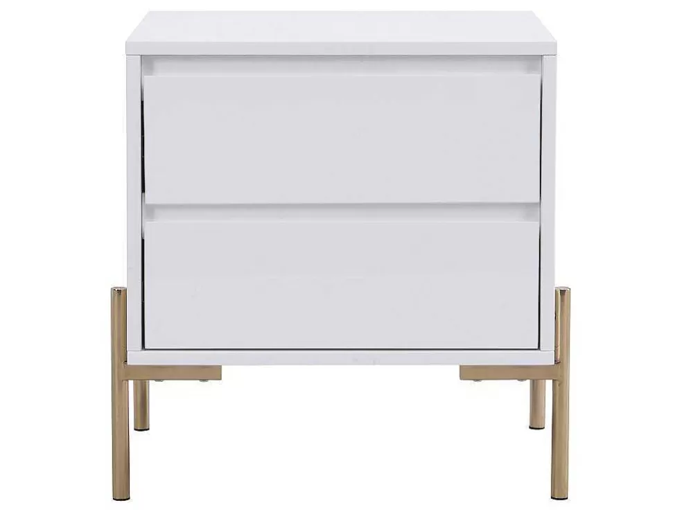 PASCAL MORABITO Mesa De Cabeceira 2 Gavetas Mdf E Metal Lacado A Branco E Dourado - Korasa* Mesa De Cabeceira