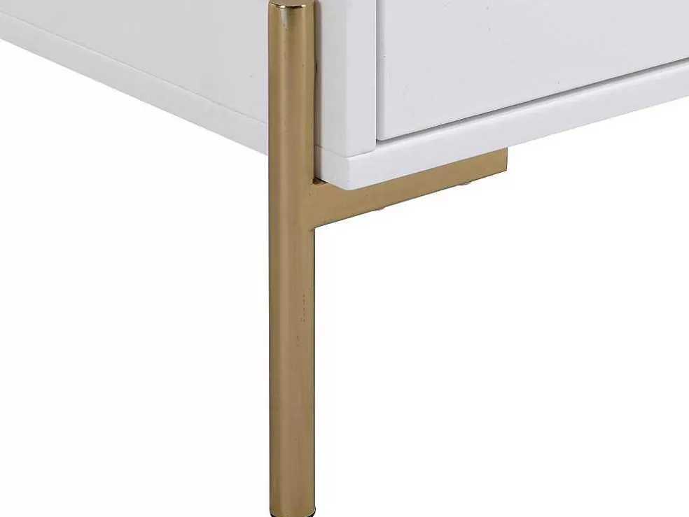 PASCAL MORABITO Mesa De Cabeceira 2 Gavetas Mdf E Metal Lacado A Branco E Dourado - Korasa* Mesa De Cabeceira