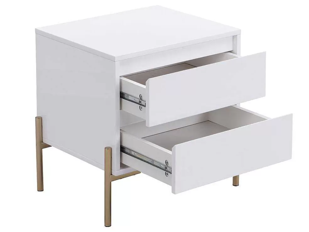 PASCAL MORABITO Mesa De Cabeceira 2 Gavetas Mdf E Metal Lacado A Branco E Dourado - Korasa* Mesa De Cabeceira