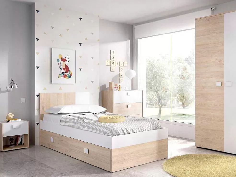 Vente-unique Mesa De Cabeceira Com 1 Gaveta E 1 Nicho Disponivel Em Carvalho E Branco - Sonia* Móvel Para Quarto De Crianças