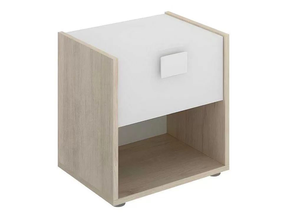 Vente-unique Mesa De Cabeceira Com 1 Gaveta E 1 Nicho Disponivel Em Carvalho E Branco - Sonia* Móvel Para Quarto De Crianças