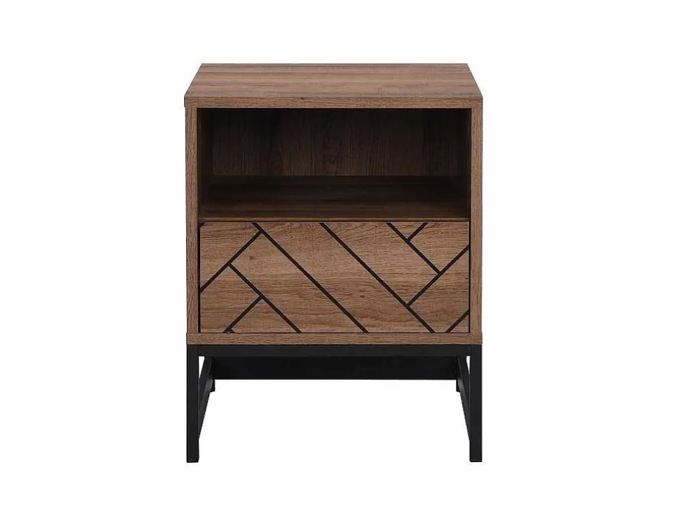 Vente-unique Mesa De Cabeceira Com 1 Gaveta E 1 Nicho Em Mdf E Aco Cor Natural E Preto - Caratana* Mesa De Cabeceira