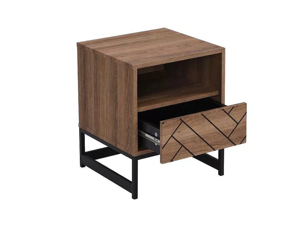 Vente-unique Mesa De Cabeceira Com 1 Gaveta E 1 Nicho Em Mdf E Aco Cor Natural E Preto - Caratana* Mesa De Cabeceira